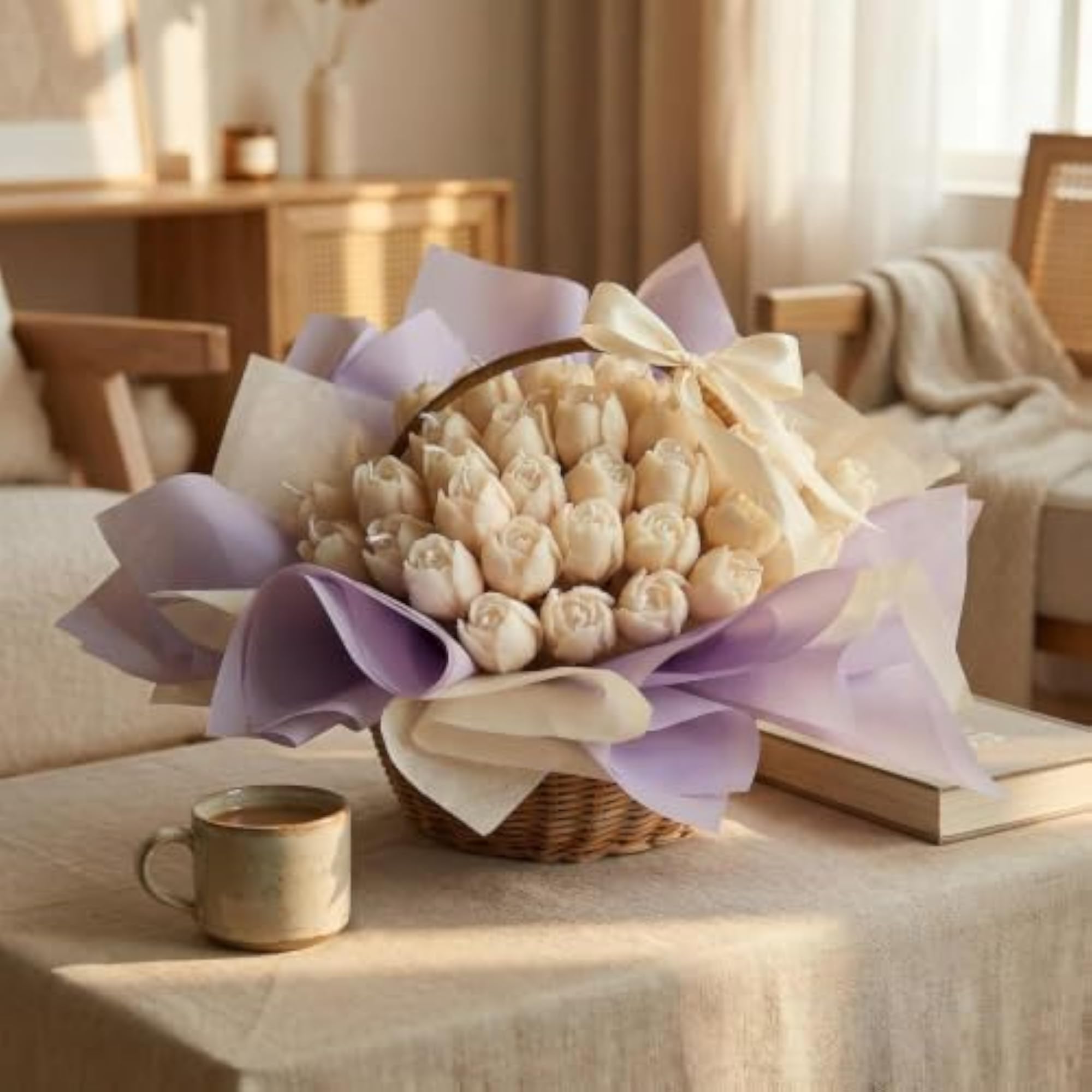 M-Win Creation Ivory Rose Candle Basket - Lavender Vanilla Scented